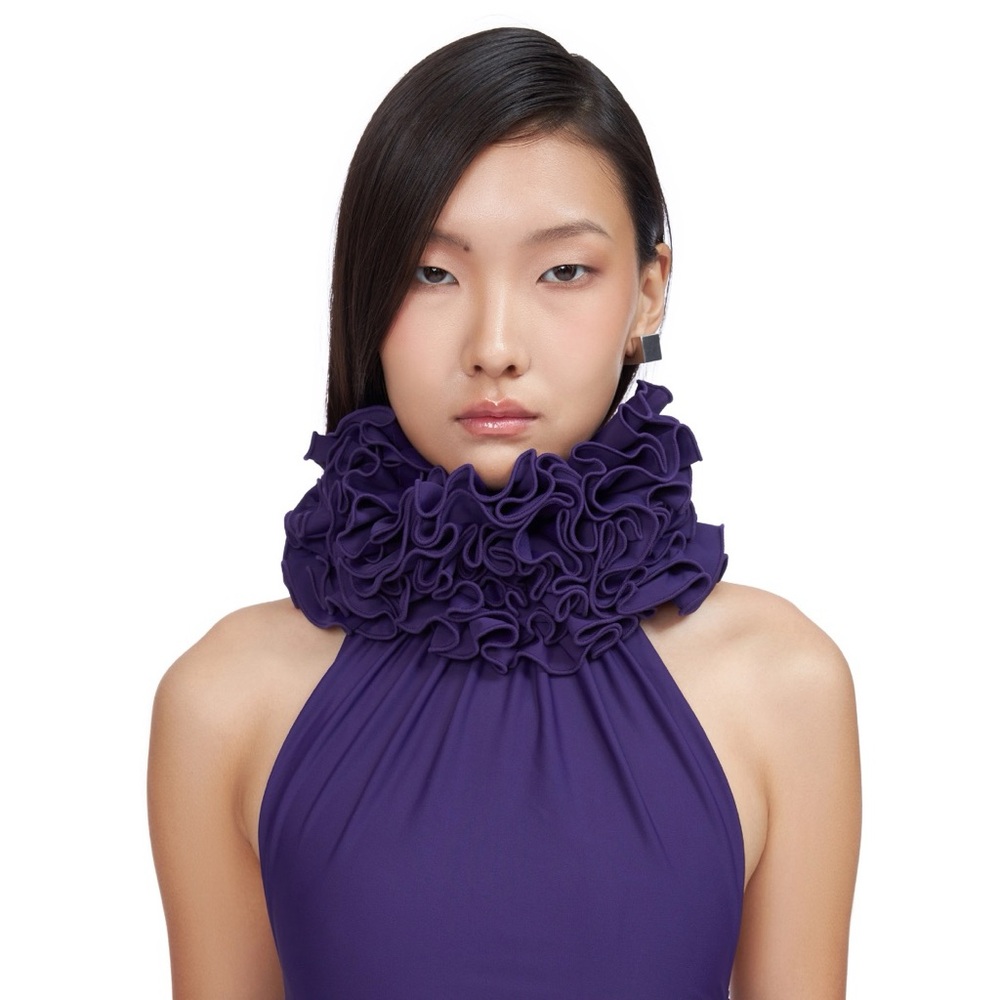 NEW Fanci Club Simp Halter Top (Sz M) Ruffle Neck Purple